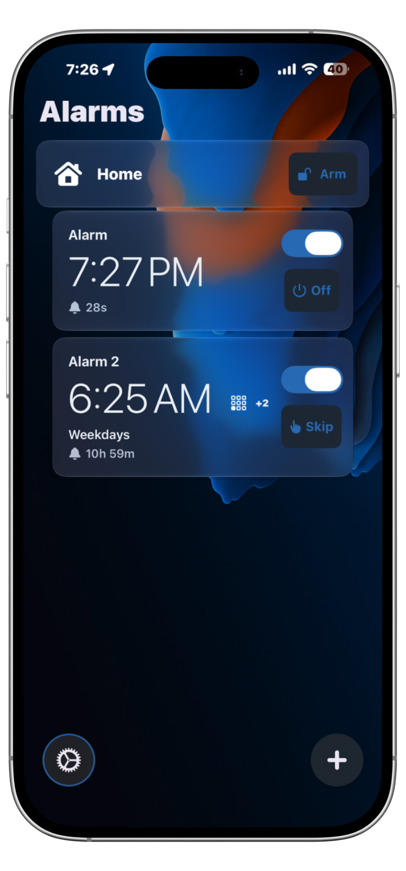 Allarise alarm list, next alarm about to fire