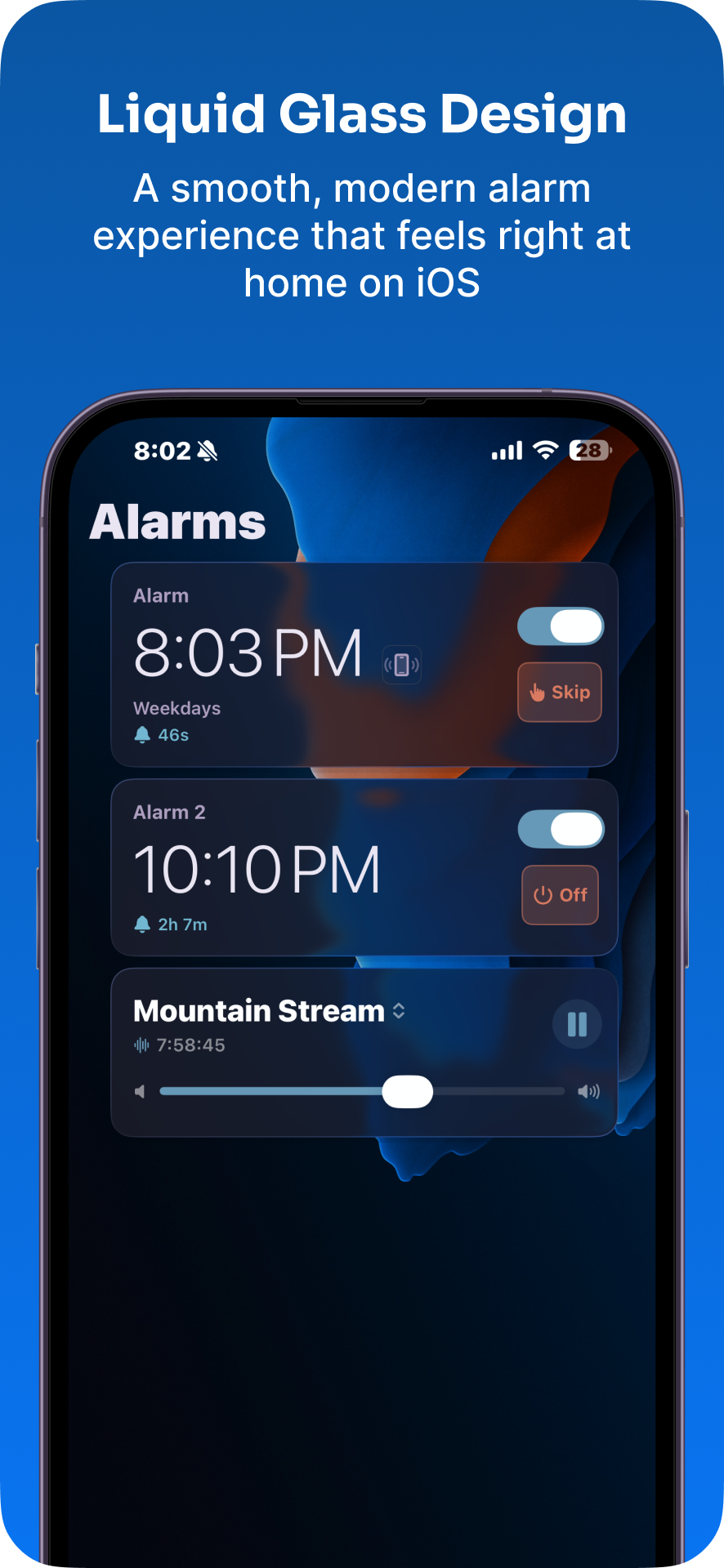 Liquid Glass alarm list