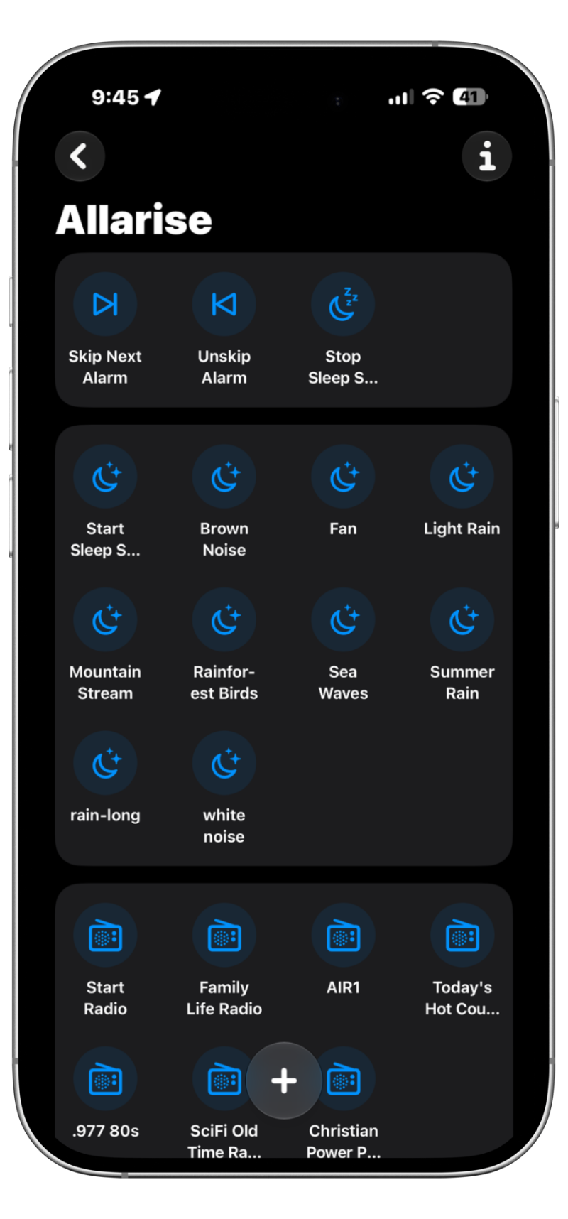 The Allarise iOS Shortcuts list